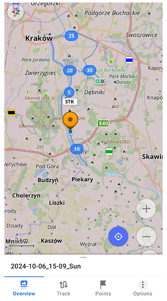 Mapa podziału śladu według odległości