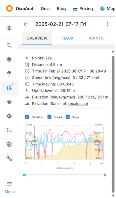 Edição de GPX na nuvem do OsmAnd Web