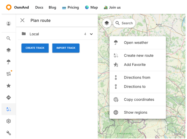 OsmAnd Web Criar Nova Rota