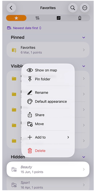 Ações de favoritos iOS