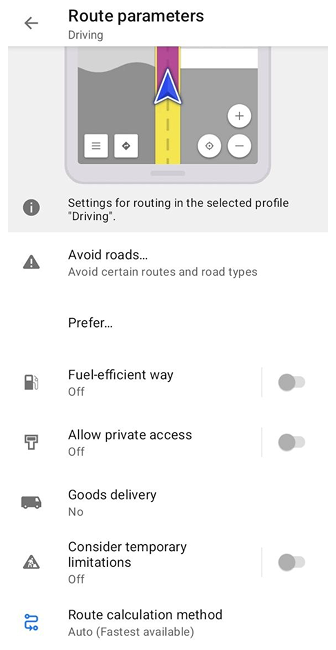 Configurações de roteamento de carro Android