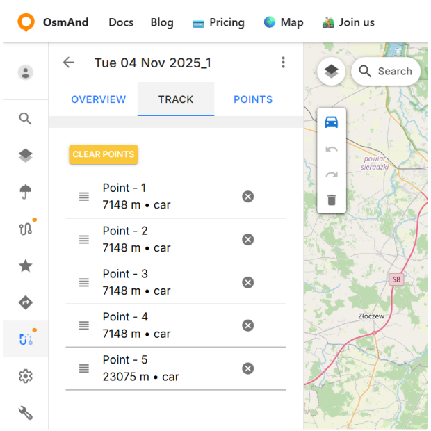 OsmAnd Web Painel de Percurso