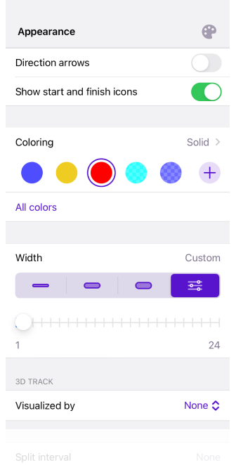 İz menüsü Görünüm iOS