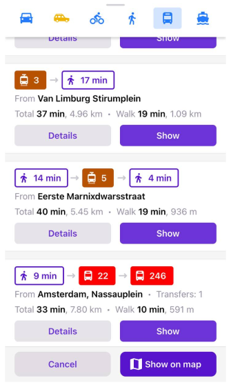 Маршрут громадського транспорту iOS