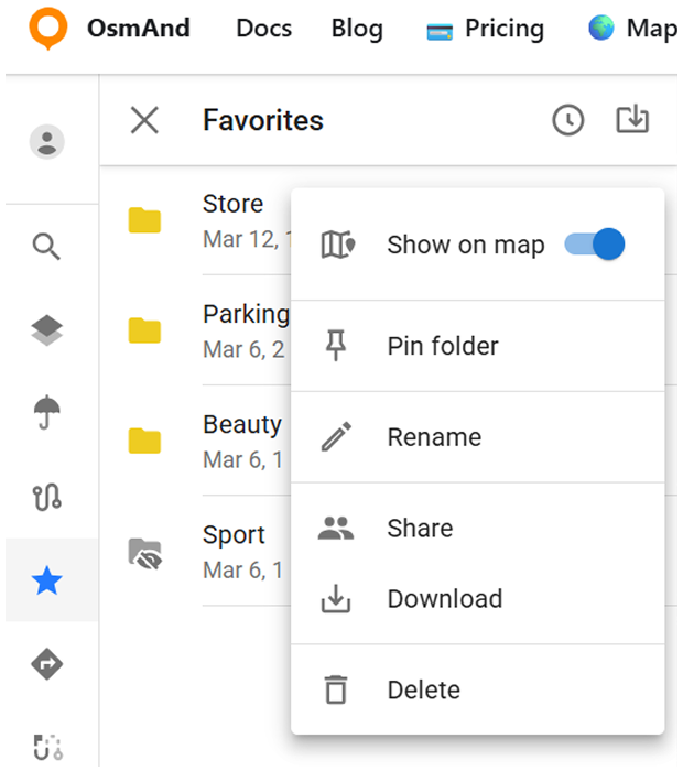 Редагування улюблених місць у хмарі OsmAnd Web