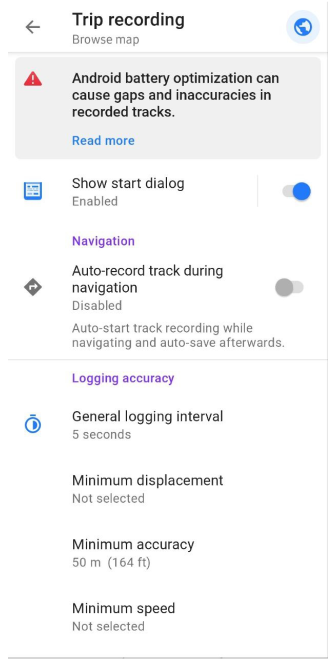 Налаштування запису поїздки в Android