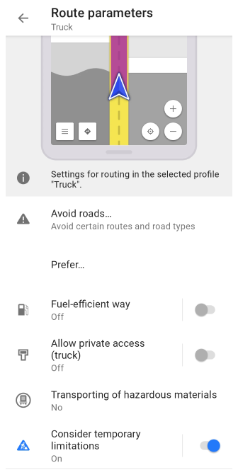Налаштування навігації для вантажівок Android 2