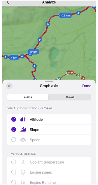 Меню треку аналіз на мапі
